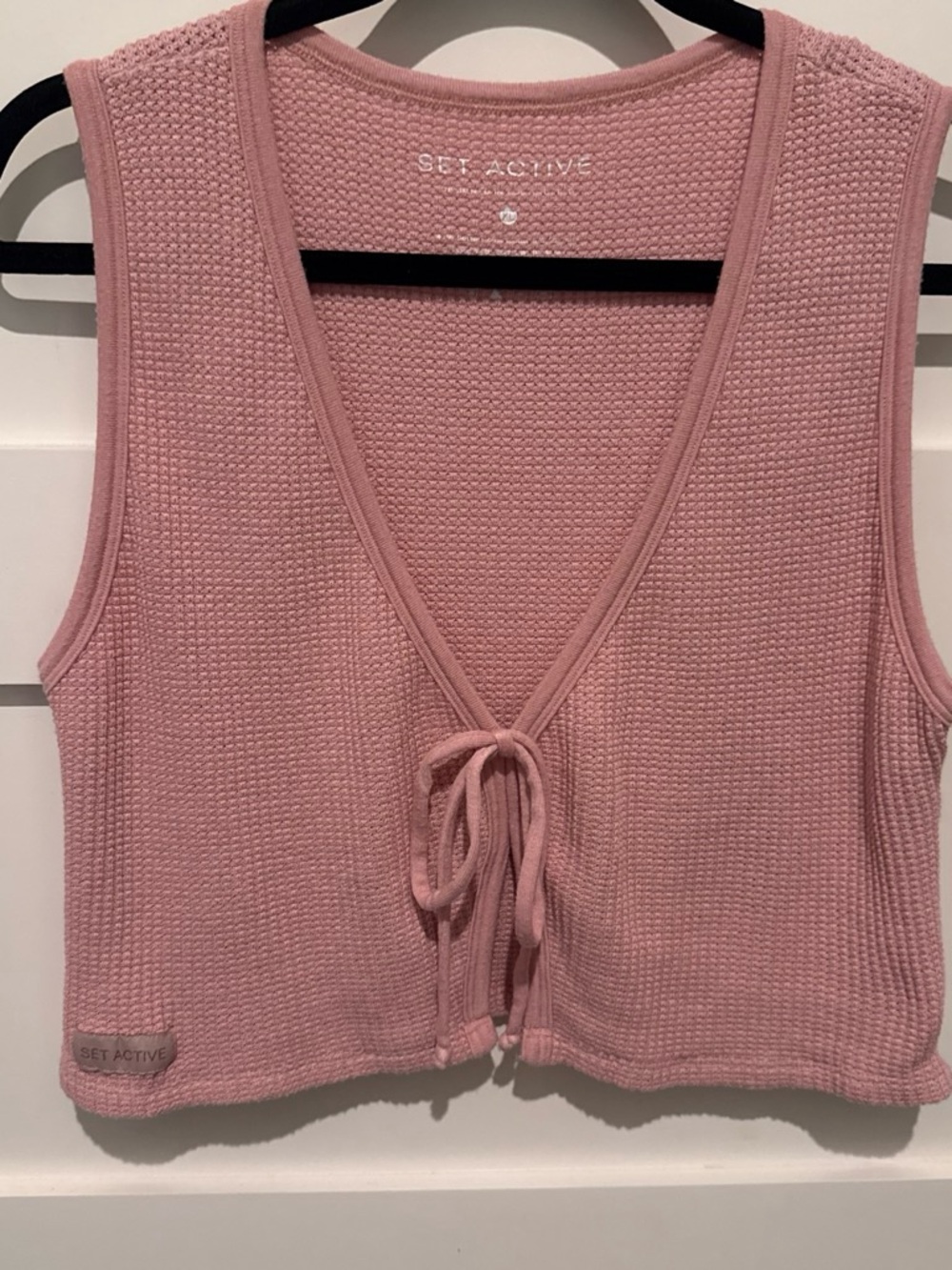 SET Active Dusty Pink Knit Tie-Front Tank